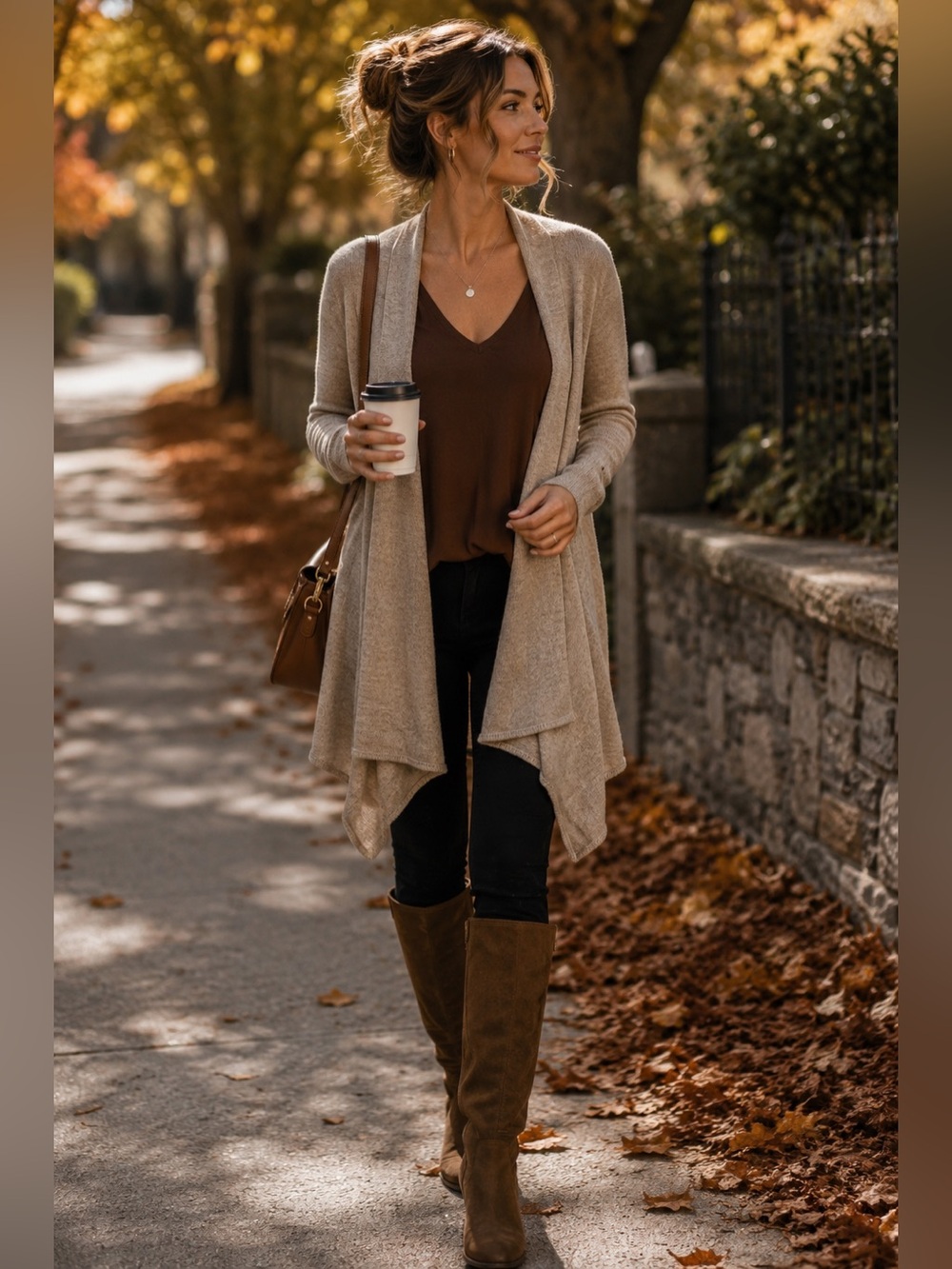 Pure Alpaca 100% Baby Alpaca Waterfall Open Cardigan Sweater M Brown Longline - Picture 1 of 13